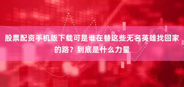 股票配资手机版下载可是谁在替这些无名英雄找回家的路？到底是什么力量